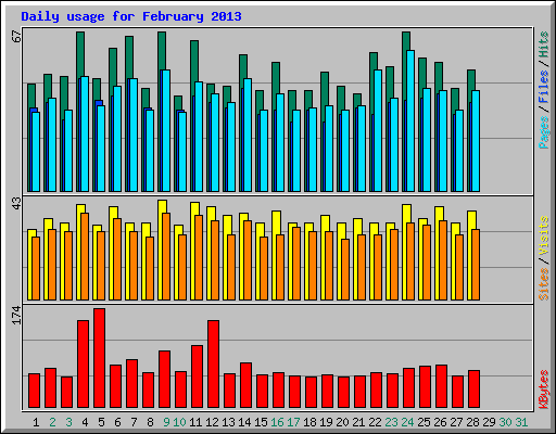 Daily usage for February 2013